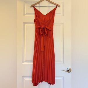 Burnt Orange Spaghetti Strap V-Neck Empire Waist Pleated Chiffon Maxi Dress